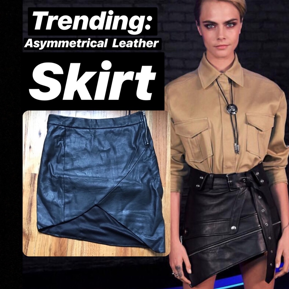 Black asymmetrical Leather Mini Skirt Size 10
